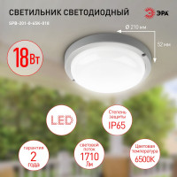 Светильник ЖКХ светодиодный настенно-потолочный IP65 18 Вт 6500 К 1710 Лм 185x185x37 матовый ЭРА SPB-201-0-65K-018 Б0054580