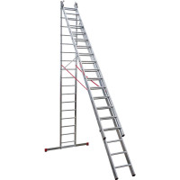 Алюминиевая трёхсекционная профессиональная лестница Новая Высота Проф 3x17 перекладин 604317