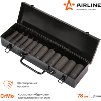 Набор головок ударных 12 шт, 10-24 мм, 78 мм, 1/2", металлический кейс Airline ATAS042