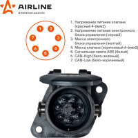 Розетка прицепа/тягача Airline 24 В, ABS/EBS, 7 контактов, пластик ATE-35