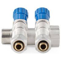 Коллектор с регулировочными вентилями PROFACTOR в/н 3/4" х 2 вых 16 цанга  PF MVP 268.2C