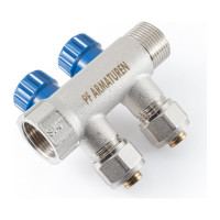 Коллектор с регулировочными вентилями PROFACTOR в/н 3/4" х 2 вых 16 цанга  PF MVP 268.2C