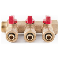 Коллектор с шаровыми кранами PROFACTOR в/н 3/4" х 3 вых 16 цанга PF MVP 266.3
