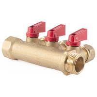 Коллектор с шаровыми кранами PROFACTOR в/н 3/4" х 3 вых 16 цанга PF MVP 266.3