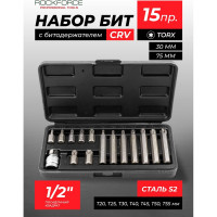 Набор бит TORX с битодержателем (15 предметов; 1/2"; в кейсе) Rockforce RF-4156/C/(27210)