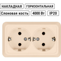 Двойная розетка TDM ELECTRIC 2П+3 открытой установки IP20 16А 250В (керамика) сл. кость "Ладога" SQ1801-0213