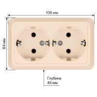 Двойная розетка TDM ELECTRIC 2П+3 открытой установки IP20 16А 250В (керамика) сл. кость "Ладога" SQ1801-0213