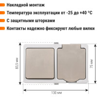 Блок комбинированный TDM ELECTRIC горизонтальный выключатель 1-кл. + розетка 2П+З с з/ш БКВР IP54 "Вуокса" SQ1803-0010