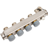 Коллектор в сборе Royal Thermo нержавеющая сталь, с расходомерами 1 ВР-3/4 НР, 4 выхода НС-1080950