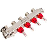 Коллектор в сборе Royal Thermo нержавеющая сталь, с расходомерами 1 ВР-3/4 НР, 4 выхода НС-1080950