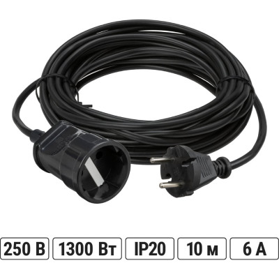 Силовой народный удлинитель-шнур TDM ELECTRIC ПВС 1300 Вт б/з, 10м, штепсельное гнездо SQ1307-0201
