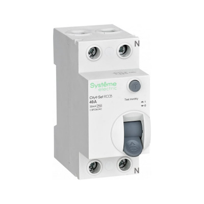 Выключатель дифференциального тока (ВДТ) Systeme Electric City9 Set 40 А, 2 Р, 30 мА, тип-АС, 230 В (ранее EZ9R34240) C9R36240