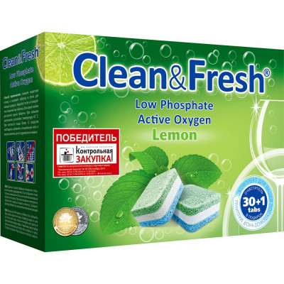 Таблетки для посудомоечных машин Clean&Fresh all in 1, 30 таблеток+очиститель 1 шт Cd1330