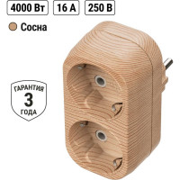 Блок TDM ELECTRIC на 2 гнезда 2П З плоский 16А 250B Эко сосна SQ1806-0074
