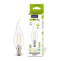 Светодиодная лампа General Lighting Systems Филамент прозрачный E14 10Вт 770Лм 2700К Теплый белый свет Свеча на ветру GLDEN-CWS-10-230-E14-2700 649918