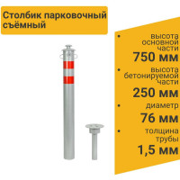 Столбик парковочный ТЕХНОЛОГИЯ ГОРОД съемный с креплением для цепи 750x76мм 00000003962