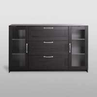Тумба/комод Гуд ЛАКК СИРИУС 2 двери со стеклом и 3 ящика, 156x41x94 см, черная, дуб венге 2.02.03.370.5