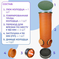 Дренажный смотровой колодец в сборе Агросток 368/315x1000 мм с тремя выходами 160 мм 53818