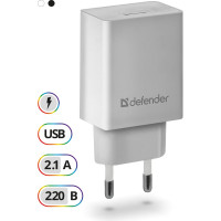 Сетевой адаптер Defender UPA-21 белый, 1xUSB, 5V/2.1А 83571