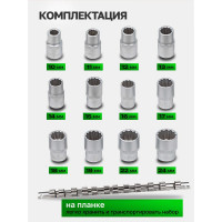 Набор торцевых головок 1/2"DR 12-гранных 12 пр. Rockforce RF-4121-9(11628)