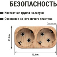 Блок TDM ELECTRIC на 2 гнезда 2П З плоский 16А 250B Эко сосна SQ1806-0074