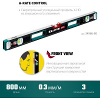 Сверхпрочный уровень KRAFTOOL A-RATE Control с зеркальным глазком, 800 мм 34986-80