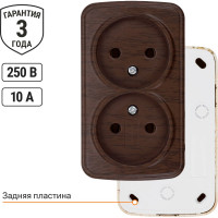 Розетка TDM ELECTRIC двойная 2П открытой установки IP20 10А, венге "Дача" Народная SQ1824-0029