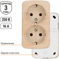 Розетка TDM ELECTRIC двойная 2П+3 открытой установки IP20 16А, сосна "Дача" Народная SQ1824-0040