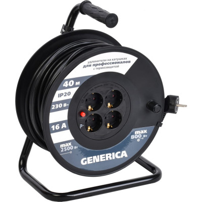 GENERICA Катушка УК40 с т/з 4 места 2P+PE/40м 3x1,5мм2 WKP20-16-04-40-G