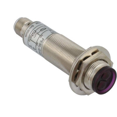INNOCONT Фотодатчик диффузионный, М18x1, зона срабатывания до 30 см, -10 +60 С, 12…24 VDC, IP67, выход: NPN NO + NC, макс. ток 200 мА, время реакции 3 мс, разъем М12 PESL-D18-NOC30D (connector)