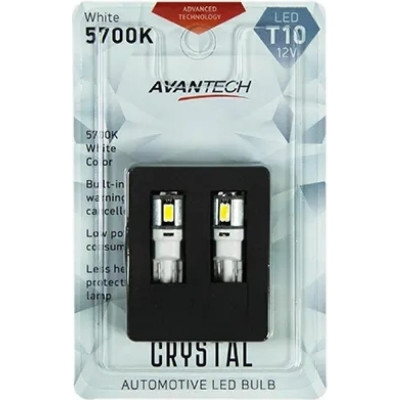 Avantech Лампа светодиодная 12V LED T10 W5W 5700K (резистор), комплект 2 шт. арт. ALB0104 162317