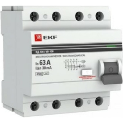 Устройство защитного отключения EKF ВД-100 PROxima SQ elcb-4-63-30-em-pro