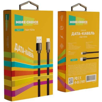 Дата кабель для Type-C More Choice USB 2.1A плоский нейлон 1м