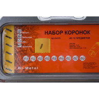 Набор коронок 13 предметов (9 коронок 19-64 мм, 2 адаптера, ключ, центр. сверло)  Энкор 24570