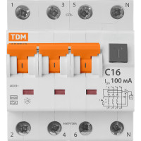 Автоматический выключатель дифференциального тока TDM ELECTRIC АВДТ 63 4P C16 100мА SQ0202-0021
