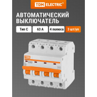 Автоматический выключатель TDM ELECTRIC ВА47-29 4Р 63А 4.5кА С SQ0206-0131