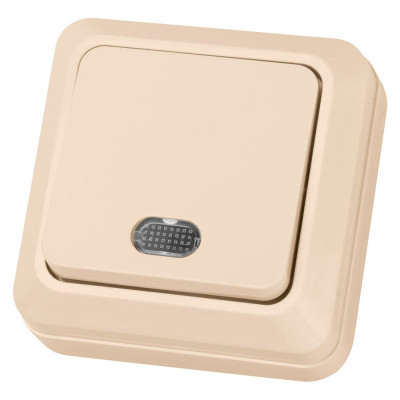 Одноклавишный выключатель TDM ELECTRIC открытой установки с подсветкой, слоновая кость Ладога SQ1801-0010