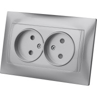 Розетка двойная с защитными шторками TDM ELECTRIC серебристый металлик, 2П 10А 250В серия "Лама" SQ1815-0212