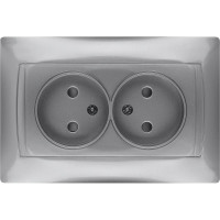 Розетка двойная с защитными шторками TDM ELECTRIC серебристый металлик, 2П 10А 250В серия "Лама" SQ1815-0212