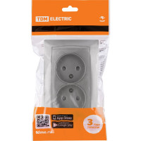 Розетка двойная с защитными шторками TDM ELECTRIC серебристый металлик, 2П 10А 250В серия "Лама" SQ1815-0212