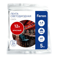 Cветодиодная LED лента FERON LS604 60SMD(3528)/м, 4.8 Вт/м, 5м, IP65, 12V, красный 27676