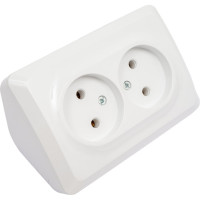 2-местная угловая розетка Systeme Electric открытой проводки Этюд 16А IP20 без заземления без защитных шторок белый PA16-105B