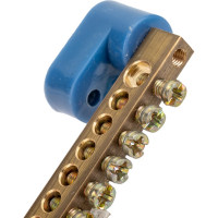 Шина "0" EKF N 20 отверстий, латунь, 2 синих угловых изолятора, розничный стикер 10 шт sn0-2-63-20-r