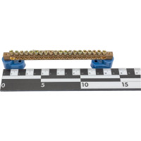 Шина "0" EKF N 20 отверстий, латунь, 2 синих угловых изолятора, розничный стикер 10 шт sn0-2-63-20-r