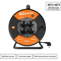 Силовой удлинитель TDM ELECTRIC УХз16-004 металлическая катушка, А3, 4 места IP44/30м КГ 3х2,5 SQ1301-0170