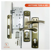 Врезной замок VETTORE 7255-2 AB в комплекте с ручкой, бронза 20280