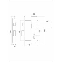 Врезной замок VETTORE 7255-2 AB в комплекте с ручкой, бронза 20280