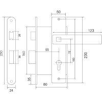 Врезной замок VETTORE 7255-2 AB в комплекте с ручкой, бронза 20280