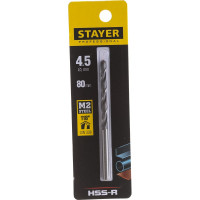 Сверло Professional по металлу HSS-R, (сталь М2, DIN 338, 4.5 мм) Stayer 29602-4.5