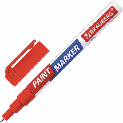 Лаковый маркер-краска BRAUBERG EXTRA paint marker 1 мм, красный, улучшенная нитро-основа, 151964